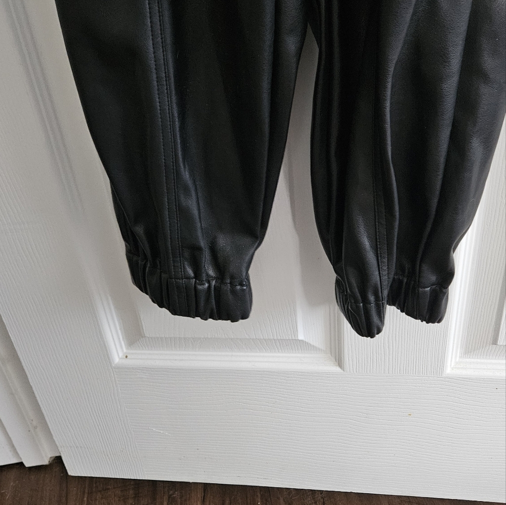 Women's Black Faux Leather Jumpsuit - Picture 3 of 4